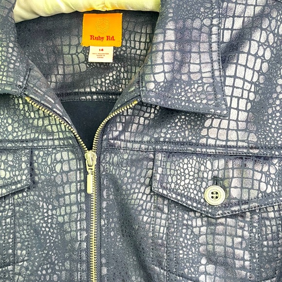 Ruby Rd. Navy Blue Moto Snake Print Long Sleeve Jacket Size L - Picture 3 of 9